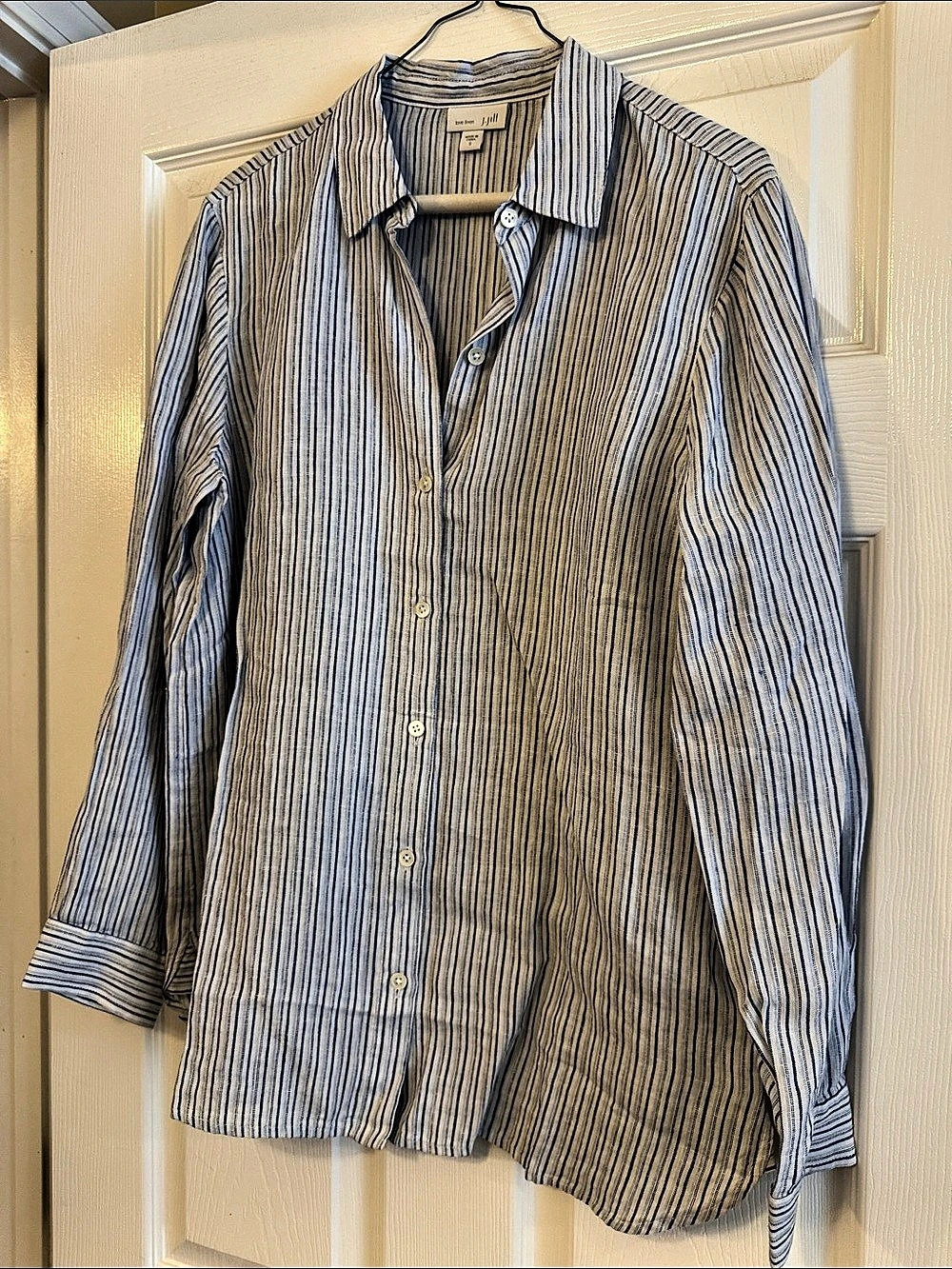 J. Jill Blue & White Striped Linen Button Down